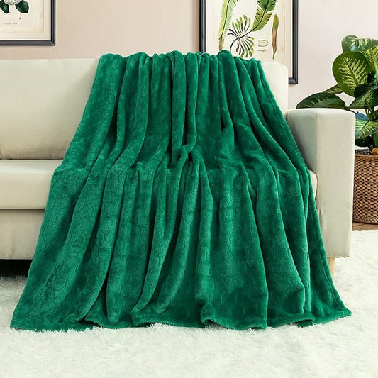 TOONOW Fleece Blanket Textured Fuzzy Plush Throw Blanket Twin Size 60" x 80", Super Soft Fluffy Bed Blanket Geometric Pattern Comfy Microfiber Flannel Blankets for Couch, Bed, Sofa, Emerald