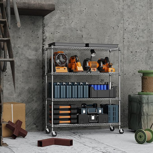 M MZG 4 Tiers Storage Shelves Load 1400LBS, Metal Shelving Wire Metal Shelving Unit Shelves for Storage Adjustable Garage Shelving for Pantry Kitchen Garage Chrome 17.7" D x 47.3" W x 62.7" H