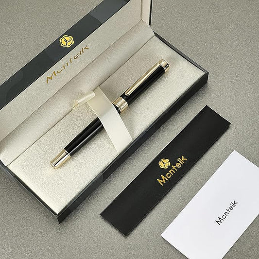 Black Lacquer Rollerball Pen - Stunning Luxury Pen, 24K Gold Plating, Schmidt Refill, Precision Flow Ink, Best Roller Ball Gift Set for Men & Women, Professional, Executive Fancy, Nice Pens