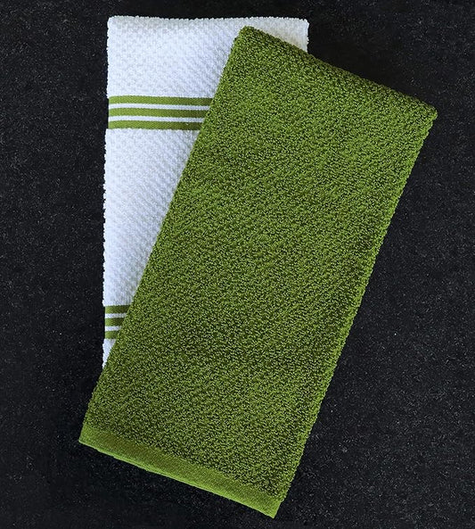 AMOUR INFINI Kitchen Towels Pack of 4 - Absorbent, Quick Drying Premium Cotton Tea Towel - Kitchen Linens 16x28 Inch Dish Towels with Hanging Loop (Green)