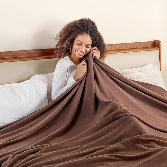 Berkshire Blanket Microfleece Queen Size Bed Blanket Taupe, Lightweight Soft Breathable Plush Micro Fleece Blanket for Bed Couch Sofa, 90x90 Inches