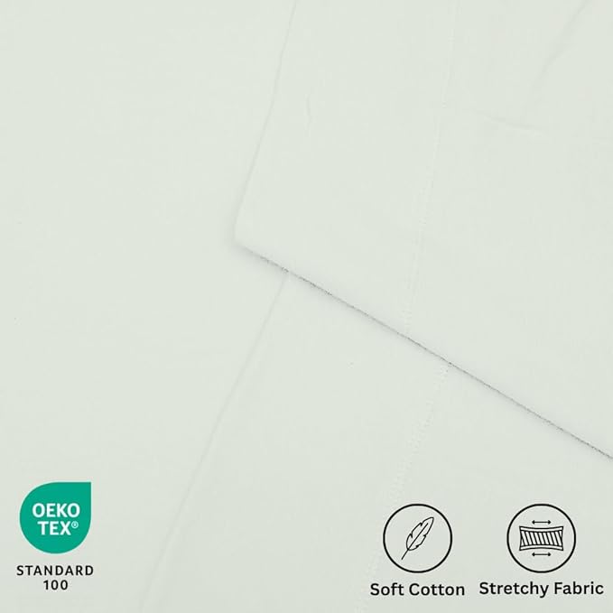 100% Cotton Flat Top Sheet Only - T-Shirt Fabric Jersey Knit - Extra Soft - Wrinkle Free - Machine Washable - Easy Fit - Breathable - Comfy (Mineral Green, Twin)