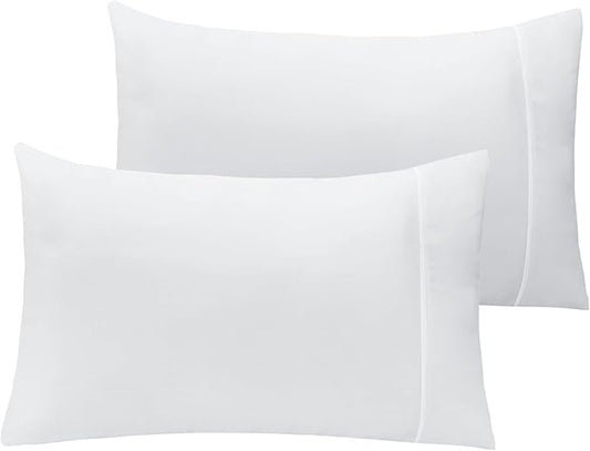 LuxClub Collection Pillowcases 2 Pack - Eco Friendly Wrinkle Free Cooling Pillow Cases with Satin Trim - Machine Washable Hotel Bedding Silky Soft - White Standard/Queen