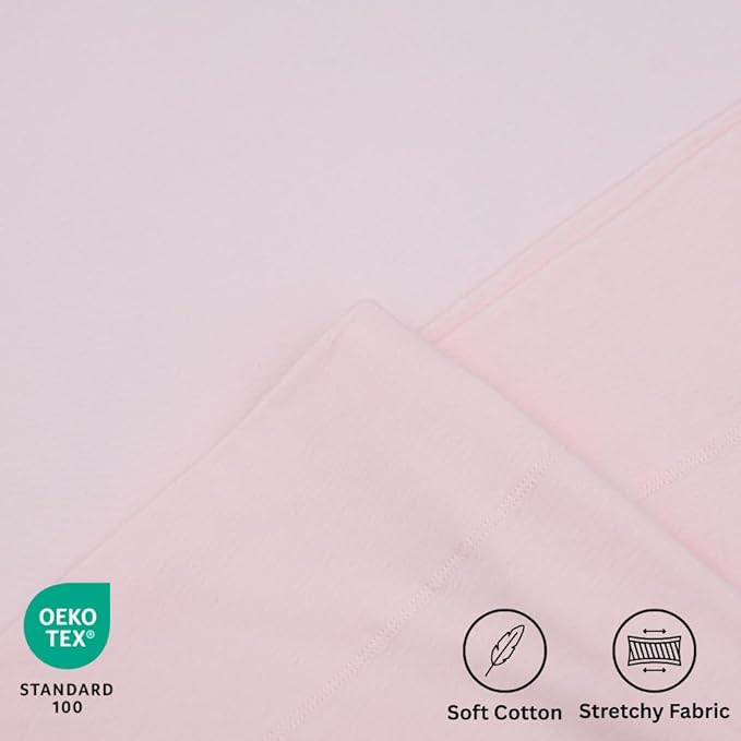 100% Cotton Flat Top Sheet Only - T-Shirt Fabric Jersey Knit - Extra Soft - Wrinkle Free - Machine Washable - Easy Fit - Breathable - Comfy (Pink, Twin)