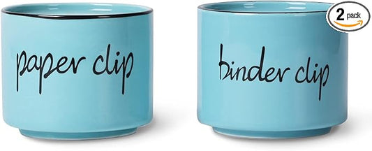 ONTUBE Ceramic Paper Clip Holder and Binder Clip Holder Set Dispenser Organizer for Desk (Turquoise)