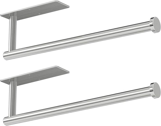 Paper Towel Holder - Self-Adhesive or Drilling, Brushed Nickel Wall Mounted Rack - SUS304 Stainless Steel Kitchen Roll Holder Under Cabinet (2 Pack)