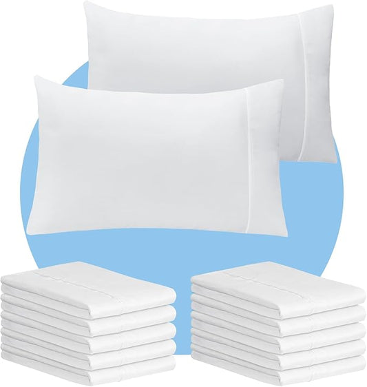 LuxClub Collection Pillowcases 10 Pack - Eco Friendly Wrinkle Free Cooling Pillow Cases with Satin Trim - Machine Washable Hotel Bedding Silky Soft - White Queen
