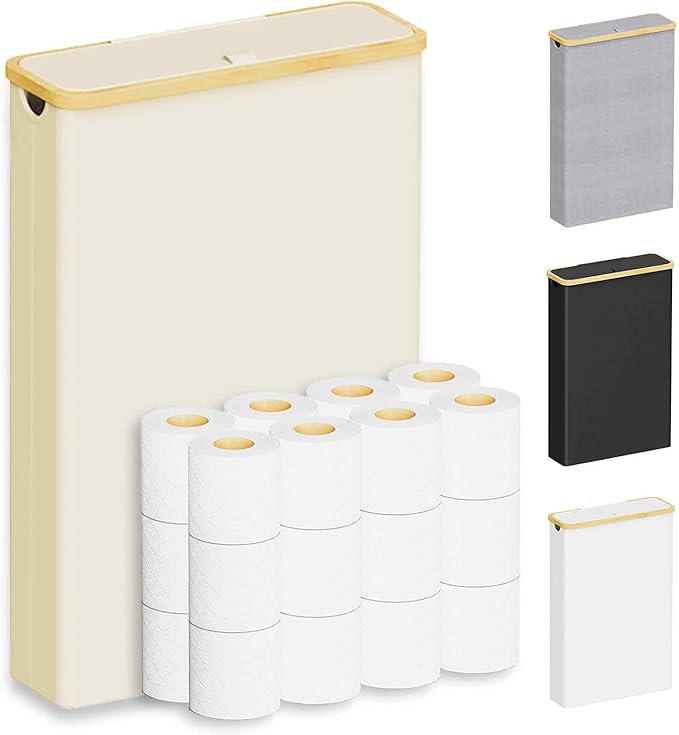 SpaceAid Extra Large Toilet Paper Storage with Lid, Hold up to 24 Regular Rolls or 18 Mega Rolls, Slim Toilet Paper Basket Holder Bin Container, Bathroom Accessories Organizer, Beige