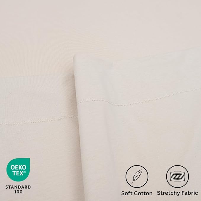100% Cotton Flat Top Sheet Only - T-Shirt Fabric Jersey Knit - Extra Soft - Wrinkle Free - Machine Washable - Easy Fit - Breathable - Comfy (Beige, Queen)