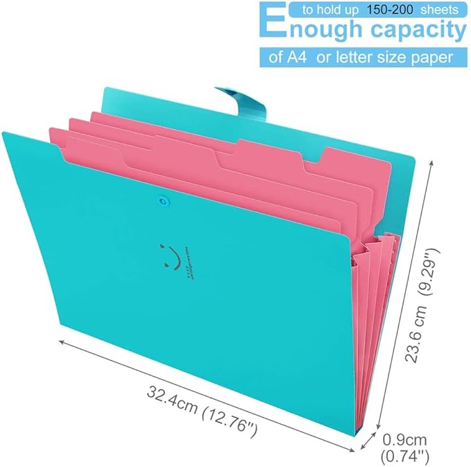 SKYDUE Expanding File Folder with 32 Labels, 5 Pockets A4 Letter Size Accordion Folder Paper Organizer for School and Office Pack of 4