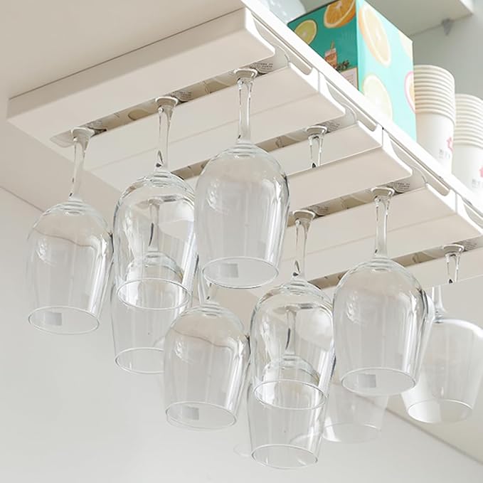 DESONAUT 2 Pcs Wine Glass Holder Under Shelf or Cabinet Punch-free,Stemware Rack Glassware Drying Storage Hanger for Kitchen,Bar and Restaurant (White)