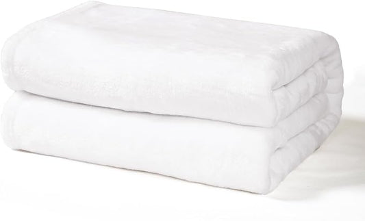 Exclusivo Mezcla Fleece Throw Blanket for Couch, Super Soft and Warm Blankets, White Throw All Season Use, Cozy, Plush, Lightweight, 40x50 Inches