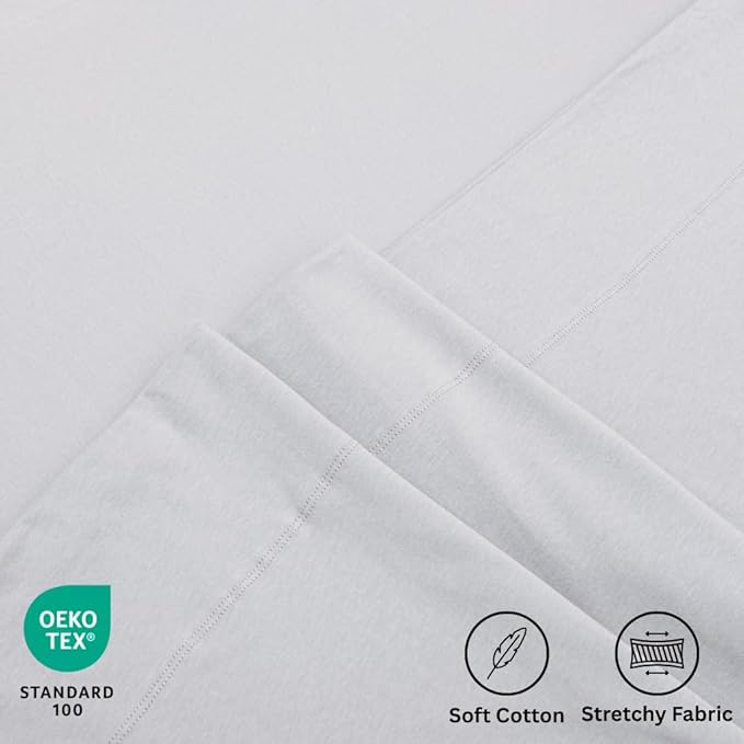 100% Cotton Flat Top Sheet Only - T-Shirt Fabric Jersey Knit - Extra Soft - Wrinkle Free - Machine Washable - Easy Fit - Breathable - Comfy (Gray, Twin XL)