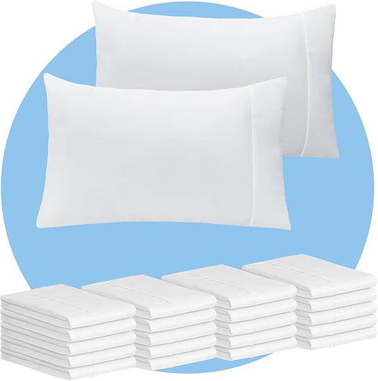 LuxClub Collection Pillowcases 20 Pack - Eco Friendly Wrinkle Free Cooling Pillow Cases with Satin Trim - Machine Washable Hotel Bedding Silky Soft - White King