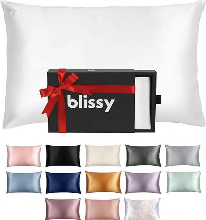 Blissy Silk Pillowcase - 100% Pure Mulberry Silk - 22 Momme 6A High-Grade Fibers - Silk Pillow Cover for Hair & Skin - Regular, Queen & King (Blissy White, King)