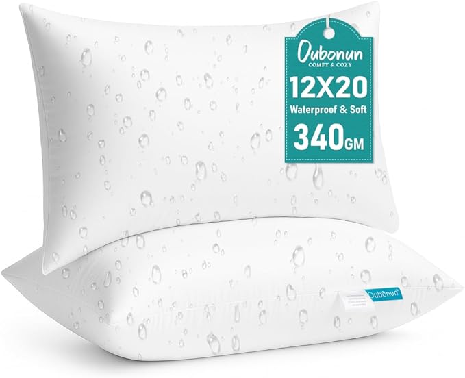 Oubonun 12x20 Waterproof Outdoor Lumbar Pillow Inserts – Set of 2 Soft & Fluffy, Water Resistant Throw Pillows for Patio, Garden, Porch, or Indoor Decorative