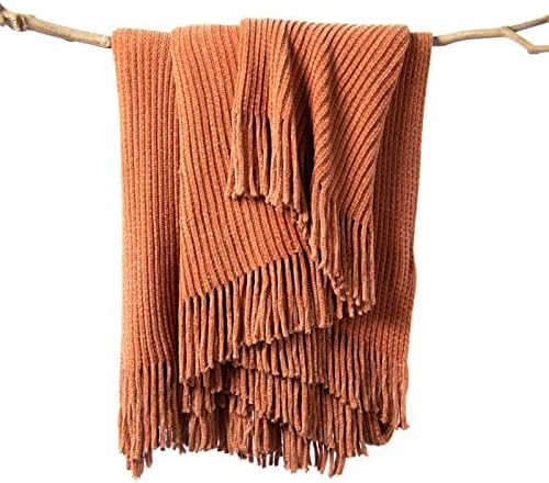 lifein Throw Blanket for Couch, Soft Boho Decor Bed Throw,Cozy Burnt Orange Chenille Knitted Small Farmhouse Lightweight Throw (Rust,60 * 80")