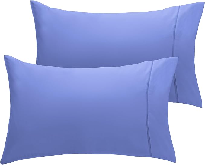 LuxClub Collection Pillowcases 2 Pack - Eco Friendly Wrinkle Free Cooling Pillow Cases with Satin Trim - Machine Washable Hotel Bedding Silky Soft - Violet Blue King