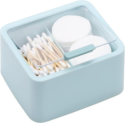 Tecbeauty Large Qtips Holder - 2 Grids Cotton Swabs Dispenser Bathroom Organizer Cotton Balls, Pads Storage Canisters, Hinged Lids, Blue