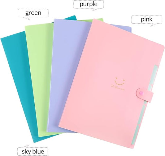 SKYDUE 4 Packs Expanding File Folder with 32 Labels,5 Pockets A4 Letter Size Accordion Folder Paper Organizer for School and Office