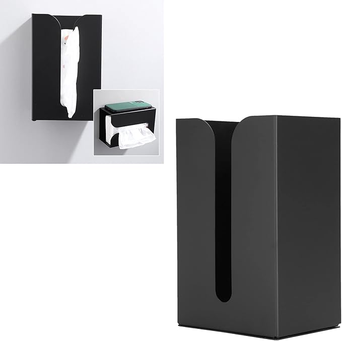 Fdit Wall Mounted Tissue Box, Tissue Box Holder Stand Space Aluminum Material Napkin Organizer Suitable for Kitchen Bathroom and Toilet Black
