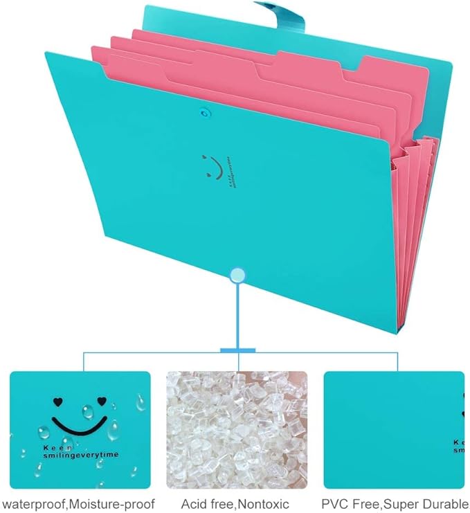 SKYDUE Expanding File Folder with 32 Labels, 5 Pockets A4 Letter Size Accordion Folder Paper Organizer for School and Office Pack of 4