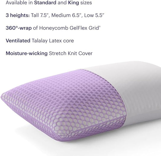 Purple Harmony Pillow - King Tall, Greatest Pillow Ever Invented, 360º Hex Grid & Talalay Latex Core - No Pressure Support, Stays Cool, Luxurious Comfort