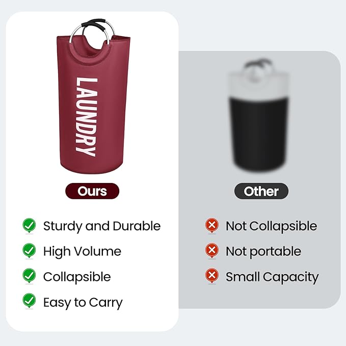 Miss Promation 90L Large Laundry Basket，Collapsible Laundry Basket Easy Storage，Waterproof Laundry Hamper，Clothes Hamper Stands Up Well (Red, L)