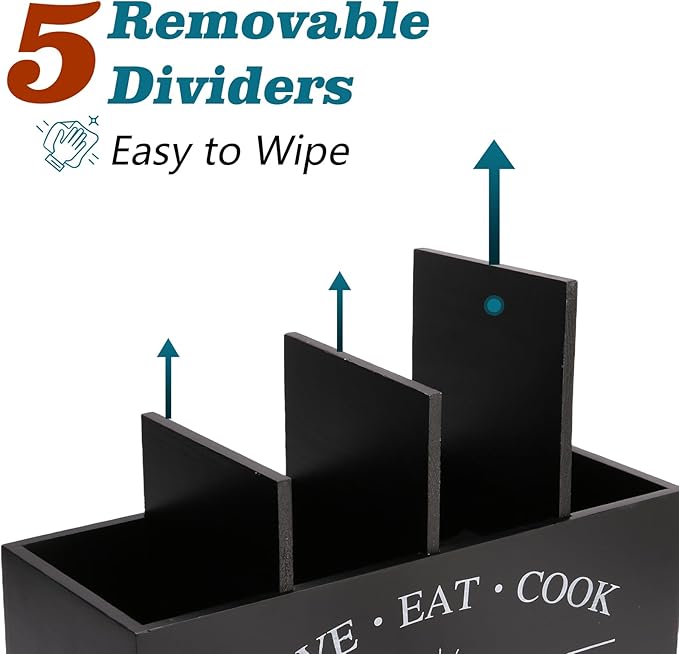 2 Pack Utensil Holder, 6.7"+6.18" Wooden Utensil Holder for Kitchen Countertop, Large Wood Utensil Organizer with Partition for Silverware and Cooking Storage, Farmhouse Kitchen Decor