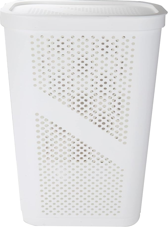 Mind Reader 60L Slim Laundry Hamper, Clothes Basket, Lid, Ventilated, Plastic, Set of 2, White