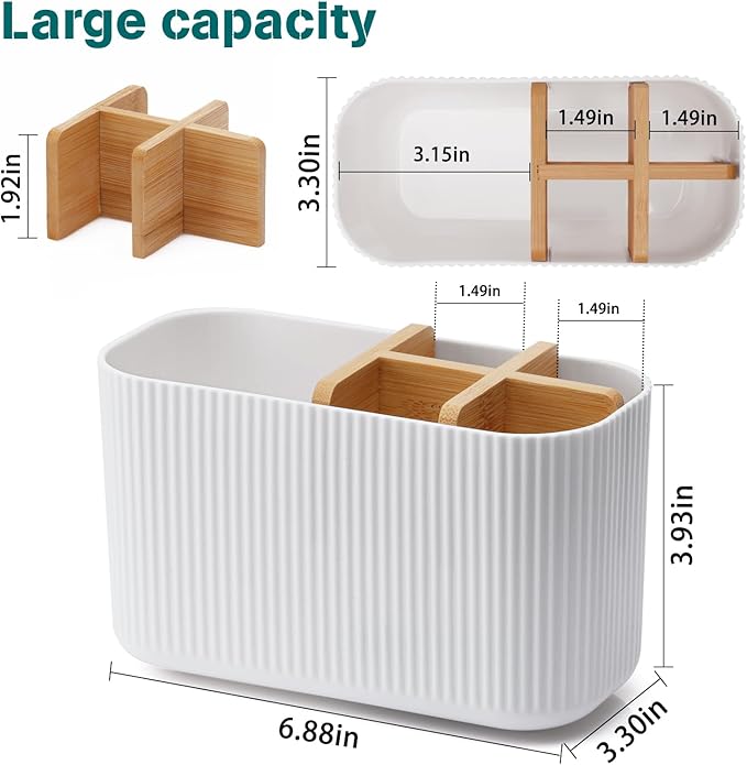 GFWARE White Toothbrush Holder - Bamboo Toothbrush Holders for Bathrooms Electric Toothbrush Holder Organizer Kids Toothbrush Holders for Bathrooms Countertop