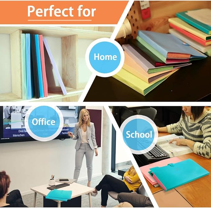 SKYDUE Expanding File Folder with 32 Labels, 5 Pockets A4 Letter Size Accordion Folder Paper Organizer for School and Office Pack of 4