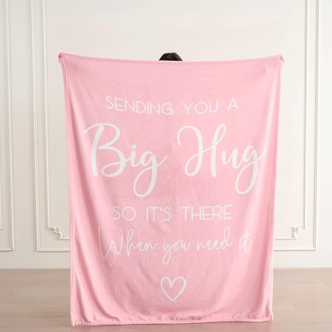 Lussena Thinking of You Gifts for Women Men – Get Well Blanket 50x60 Inch, Pink Flannel Comfort Hug Blanket, Sympathy Throw for After Surgery, Chemo, Illness, Recovery