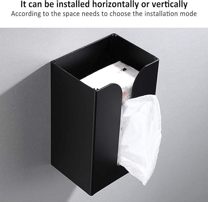 Fdit Wall Mounted Tissue Box, Tissue Box Holder Stand Space Aluminum Material Napkin Organizer Suitable for Kitchen Bathroom and Toilet Black