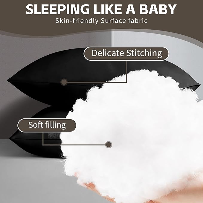 HIMOON Bed Pillows for Sleeping 4 Pack,Queen Size Cooling Pillows Set of 4,Top-end Microfiber Cover for Side Stomach Back Sleepers(Black)