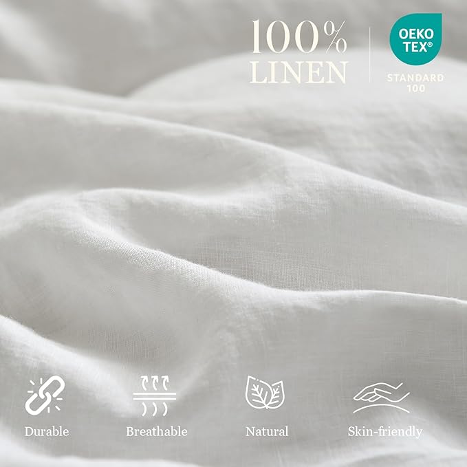 Simple&Opulence 100% French Linen Pillowcase Queen Size Set of 2, Pure Flax Pillow Covers with Embroidered, Solid Color Pillow Cases with Overlap Closure -Soft and Durable (20" X 26", White)