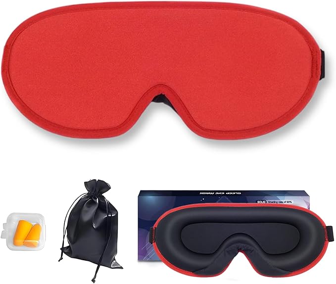 Eye Mask for Sleeping Light Blocking,Side Sleeper Women Men, 3D Contoured Cup Sleeping Mask, Soft Breathable Sleep Eye Mask with Adjustable Elastic Strap for Flight Nap，Red-3D