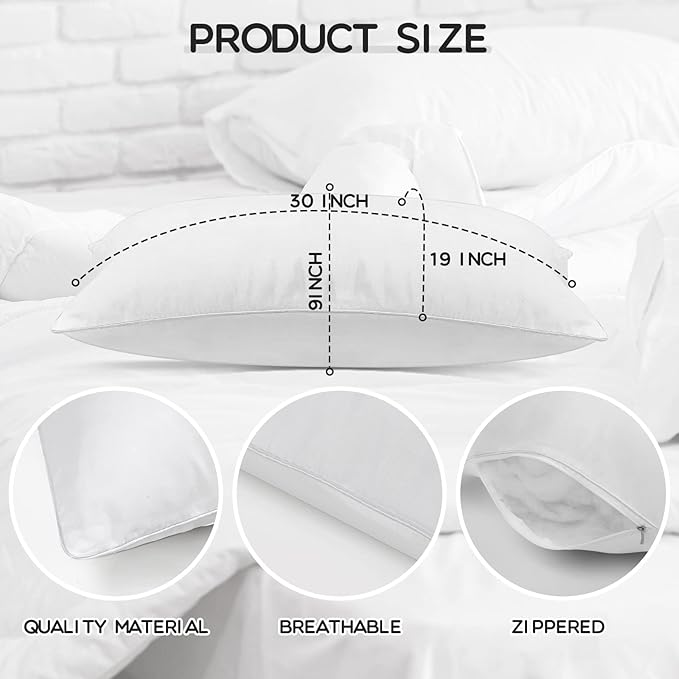 Macarrie 20 Pcs Queen Size Pillows for Sleeping Standard Size Inserts Hotel Bed Pillows Bulk for Stomach Back and Side Sleepers Machine Washable (30 x 20 Inches)