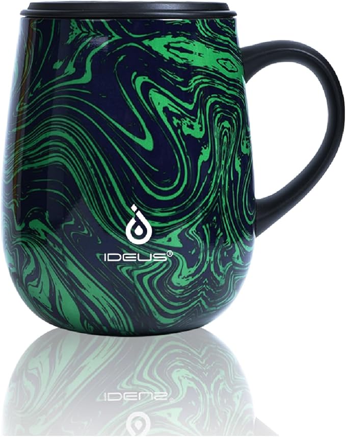Ideus 16 oz (470 ml) Insulated Coffee Mug with Handle and Lid, Double Wall Stainless Steel Vacuum Thermal Coffee Mug, Travel Coffee Cup Thermal Cup for Home and Office (Green Zebra)