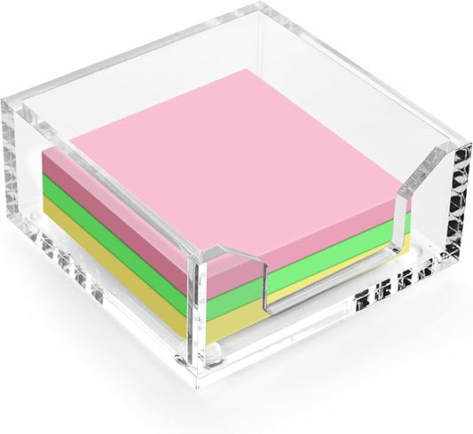 WORHE Sticky Note Holder Clear Acrylic Memo Pad Holders 3.94 x 3.94 for Office Accessories Desk School Home, Crystal Notepad Organizer Post Pop Notes Dispenser for 3"X3" Note Pads 1PCS (BQ200)