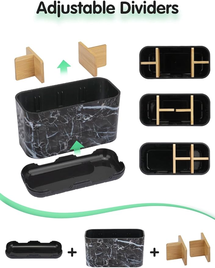 GFWARE Marble Toothbrush Holders, 5 Slots Bamboo Toothbrush and Toothpaste Holder for Bathroom Counter with Drainage, Kids Electric Toothbrush Organizer, Black Toothbrush Holders for Bathrooms