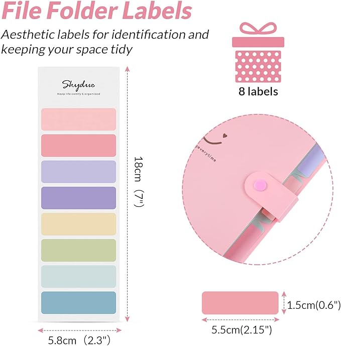 SKYDUE 4 Packs Expanding File Folder with 32 Labels,5 Pockets A4 Letter Size Accordion Folder Paper Organizer for School and Office