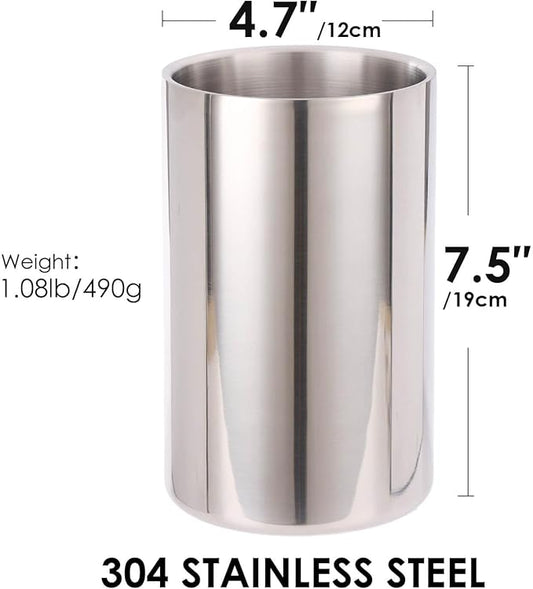 Double Wall Utensil Holder - 304 Stainless Steel Sleek Kitchen Utensil Holder for Countertop, Spatula Spoon Storage Organizer, Large Cooking Utensil Caddy Counter, Shining Utensil Crock, Mirror Polish