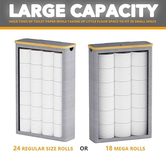 SpaceAid Extra Large Toilet Paper Storage with Lid, Hold up to 24 Regular Rolls or 18 Mega Rolls, Slim Toilet Paper Basket Holder Bin Container, Bathroom Accessories Organizer, Grey