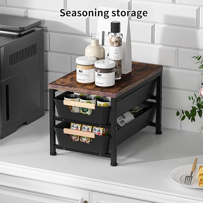 Janebert Office Desk Shelf Organizer, Wood Desktop Bookshelf Supplies Storage Rack with Drawer, Pull-Out Baskets Shelf for Top of Desk and Dresser (White, Medium 14.96" D x 9.45" W x 11.02" H)