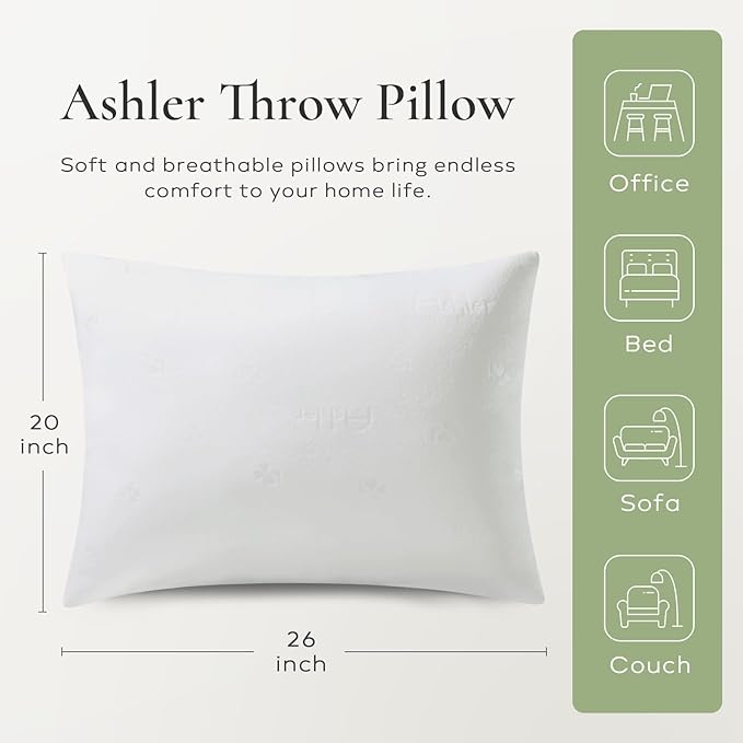 Ashler Throw Pillow Inserts- 20x26 Pillow Inserts with Air Layer, Premium Bed and Couch Pillows - Indoor Decorative Throw Pillow, Lumbar Cushion Sham Stuffer, Pack of 4, White
