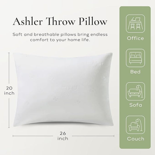 Ashler Throw Pillow Inserts- 20x26 Pillow Inserts with Air Layer, Premium Bed and Couch Pillows - Indoor Decorative Throw Pillow, Lumbar Cushion Sham Stuffer, Pack of 4, White