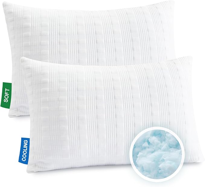 Meoflaw Cooling Pillows for Sleeping Queen Size Set of 2,Shredded Memory Foam Bed Pillow with Pillow Case-Double Sided Material,Adjustable Loft Queen Pillow for Side & Back Sleeper-Medium Firm
