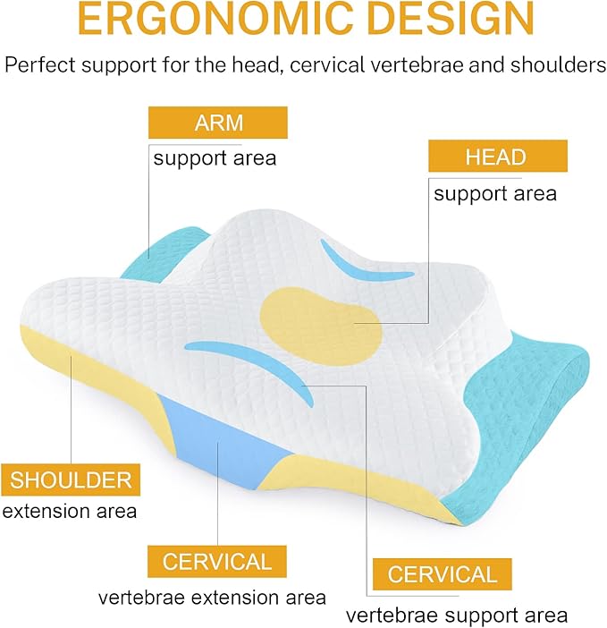 Misiki Cervical Memory Foam Pillow, Orthopedic Pillow Contour Pillow for Neck Pain, Cervical Ergonomic Pillow for Side Sleepers, Back and Stomach Sleep