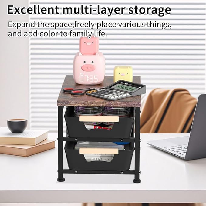 Janebert Office Desk Shelf Organizer, Wood Desktop Bookshelf Supplies Storage Rack with Drawer, Pull-Out Baskets Shelf for Top of Desk and Dresser (White, Medium 14.96" D x 9.45" W x 11.02" H)